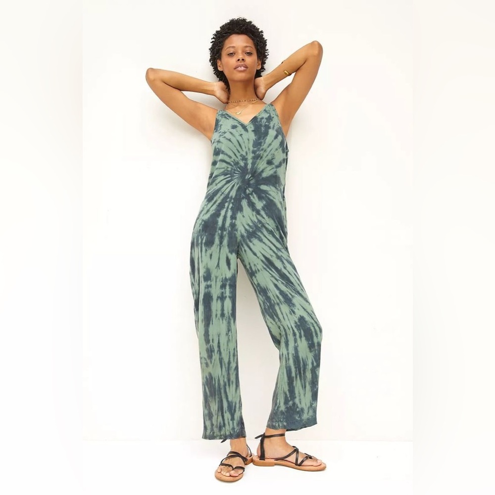 Anthropologie Cloth and Stone Tie Dye Green Jumpsuit
